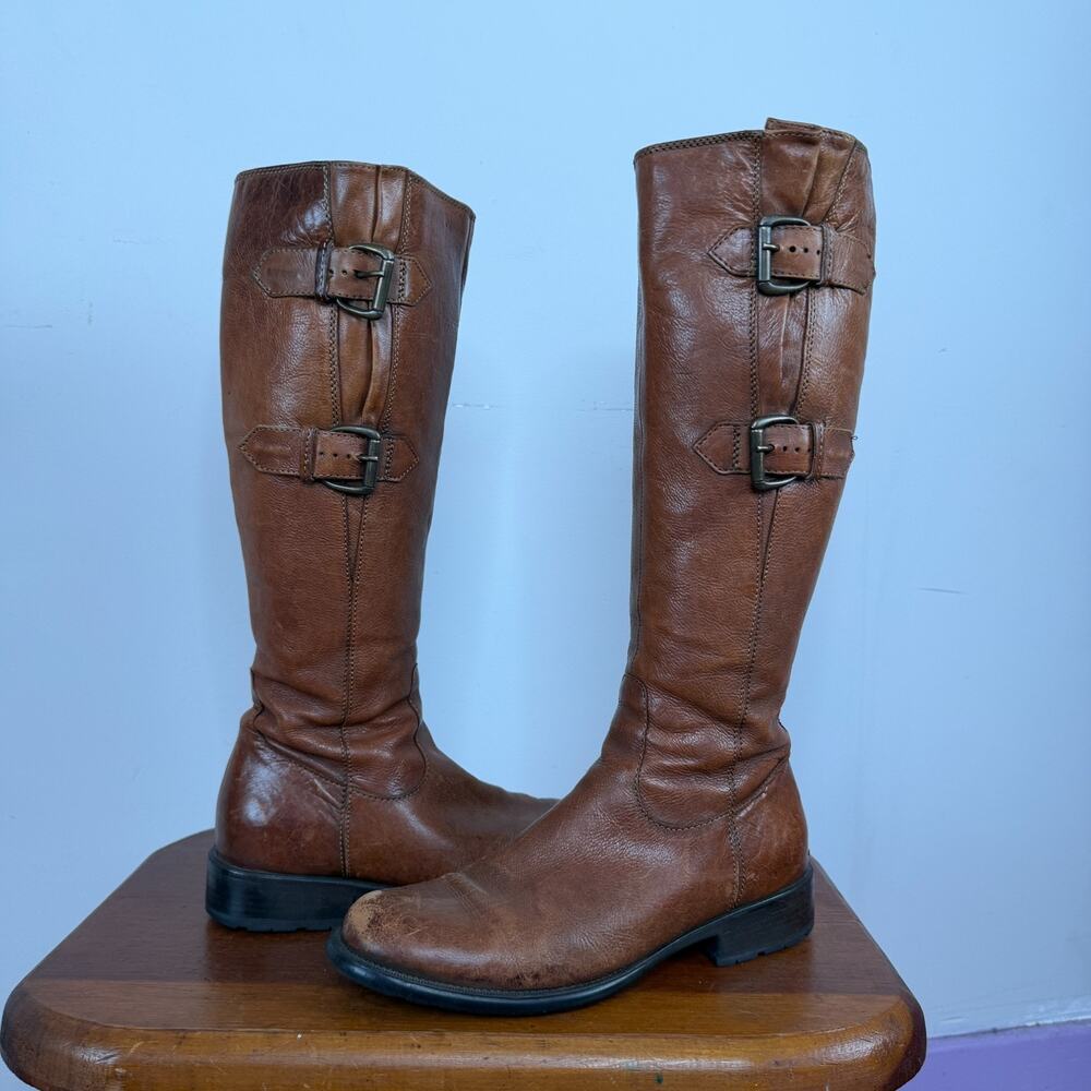 Clarks Camel Leather Knee High Side Zip Buckle Equestrian Tall Riding Boots 7 M